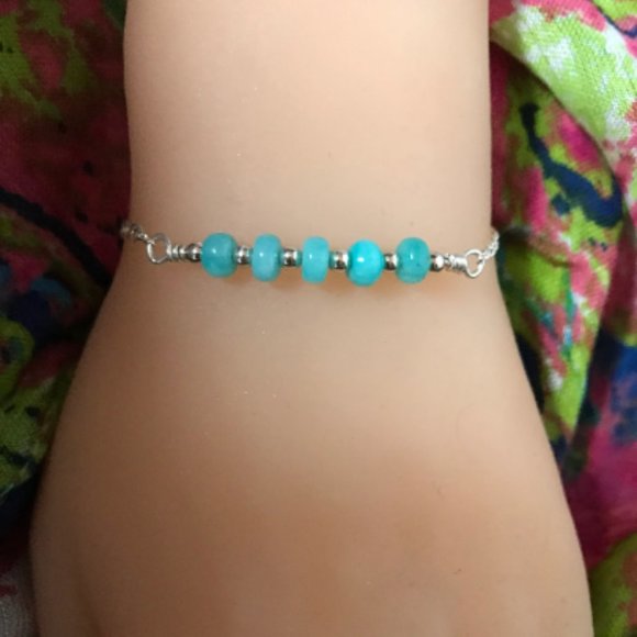 Amazonite Sterling Silver Bracelet- Amazonite Bar Style Bracelet - Picture 3 of 5